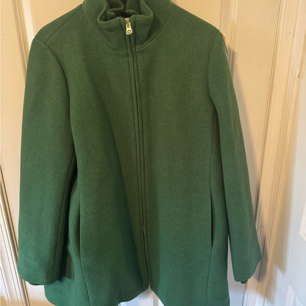 J. Crew Green Coat with Navy Quilted Lining